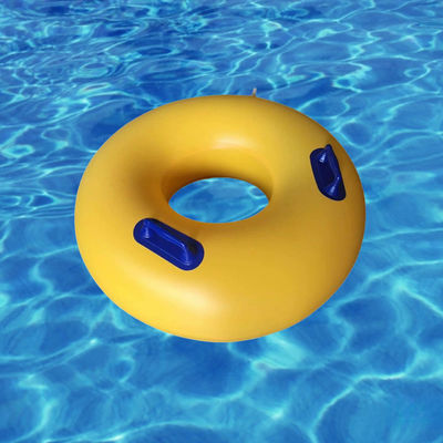 OEM アクアパーク ダブルチューブ 黄色 プラスチック 充気式 泳ぐ 浮遊リング ハンドル付き 子供向け