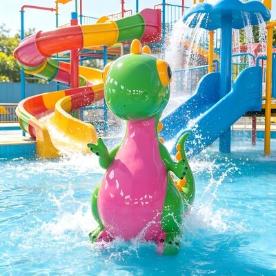 カラフルな恐竜のテーマ子供水遊具屋外スプラッシュ パッドとウォーター パークの楽しみ
