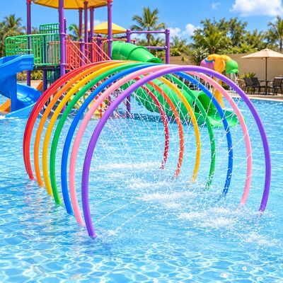 品質 カラフル レインボー 水噴霧アーチ 子供のためのカスタムサイズ 63mm パイプのスプラッシュパッド 工場