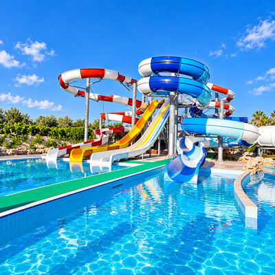 Colorful Water Slide Complex Fiberglass With Spiral And Open Flumes For Resort Hotel Projects