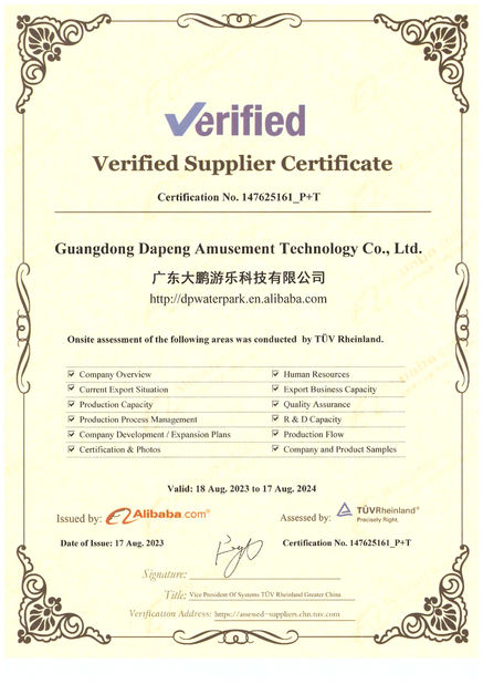 中国 Guangdong Dapeng Amusement Technology Co., Ltd. 認証